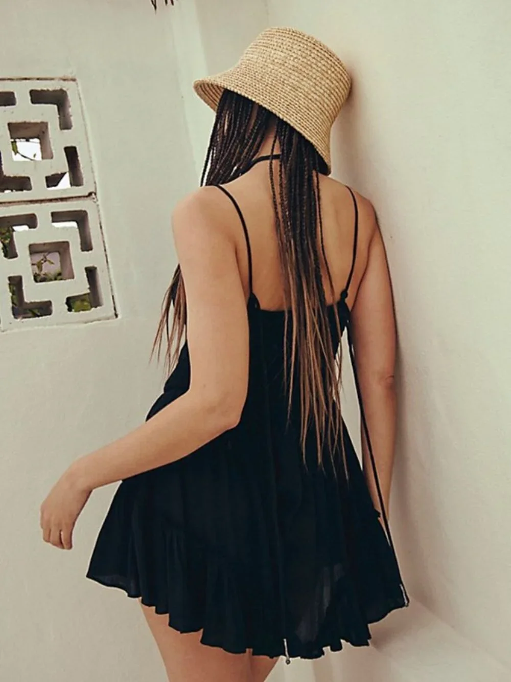 Free People Brielle Playsuit Smocked Slim V Neck Straps Ruffle Tie Romper XL